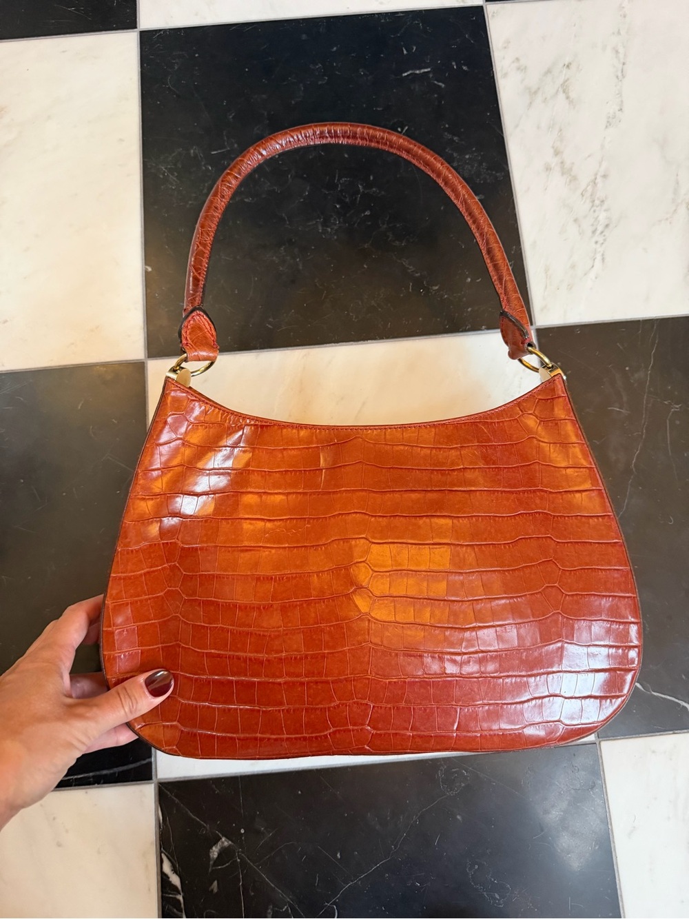 Classic Croc-Embossed Shoulder Bag in Cognac